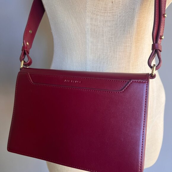 All Black Brand Crossbody Burgundy Leather Bag Handbag - Picture 3 of 8